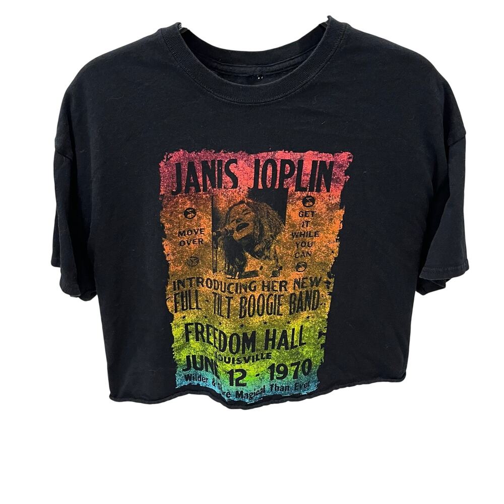 Janis Joplin Women's XL Freedom Hall 1970 Rainbow Graphic Cropped T-shirt